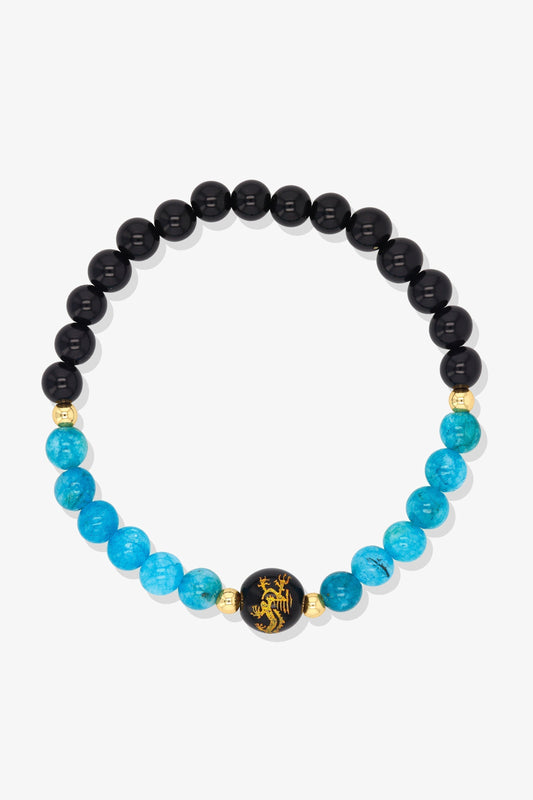 Tiger's Eye and Black Obsidian Lucky Dragon Feng Shui Bracelet REAL Gold - Luck