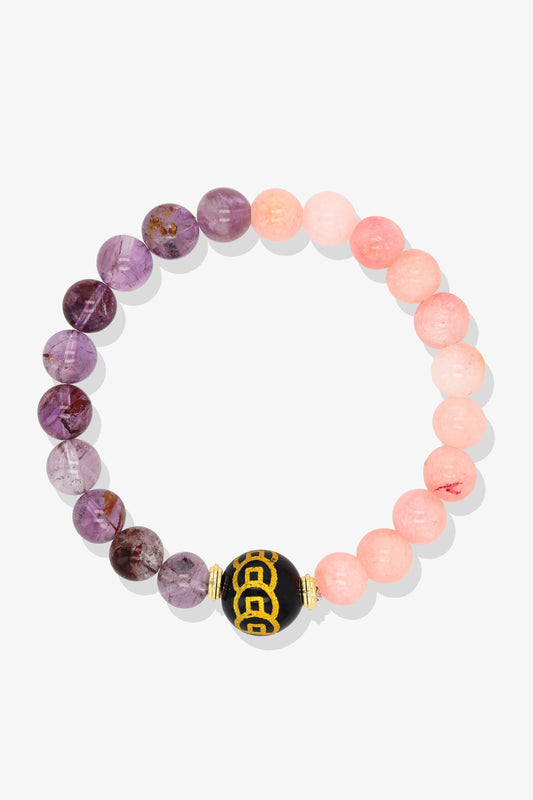 Smoky Quartz and Red Jade Money Coin Bracelet - Attract Protection