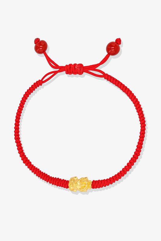 24k REAL Gold Red Thread Pixiu Feng Shui Bracelet