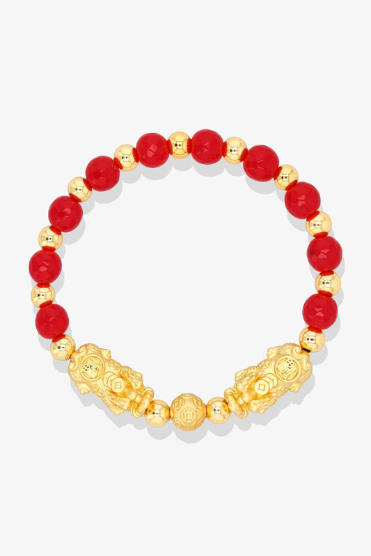 Forever Fortune 18K Gold Vermeil Double Pixiu Red Jade Bracelet