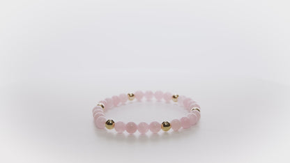 Elevated Love Bracelet with REAL Gold Beads and Rose Quartz