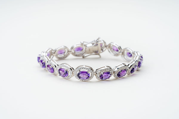 Amethyst Faceted Sterling Silver Bracelet.