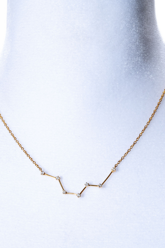 18k REAL Yellow Gold Scorpio Constellation Necklace With Diamond