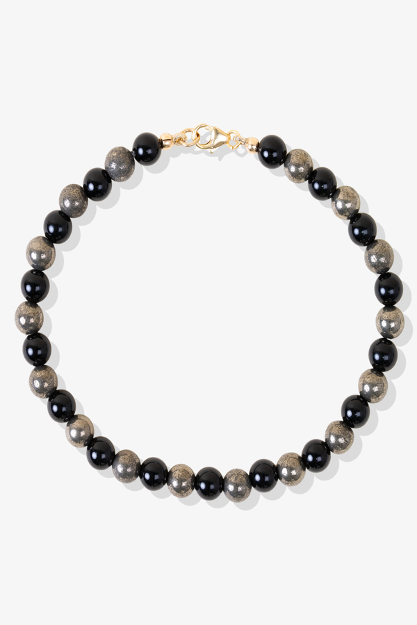 Black Obsidian and Pyrite Gold Vermeil Bracelet - Protect Your Wealth