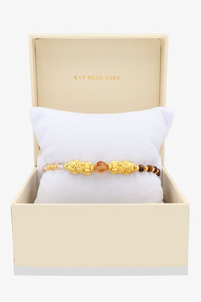 11:11 Limited Edition Multiple Wealth Feng Shiu 18K Gold Vermeil Double Pixiu Charm Bracelet - Eat.Read.Love.