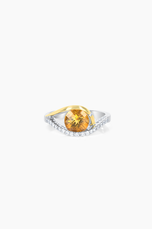 Natural Citrine 14k White and Yellow Gold Ring With Real Diamonds
