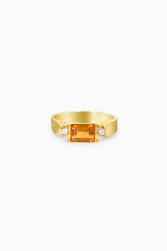 Natural Citrine 14k Yellow Gold Ring With Real Diamonds