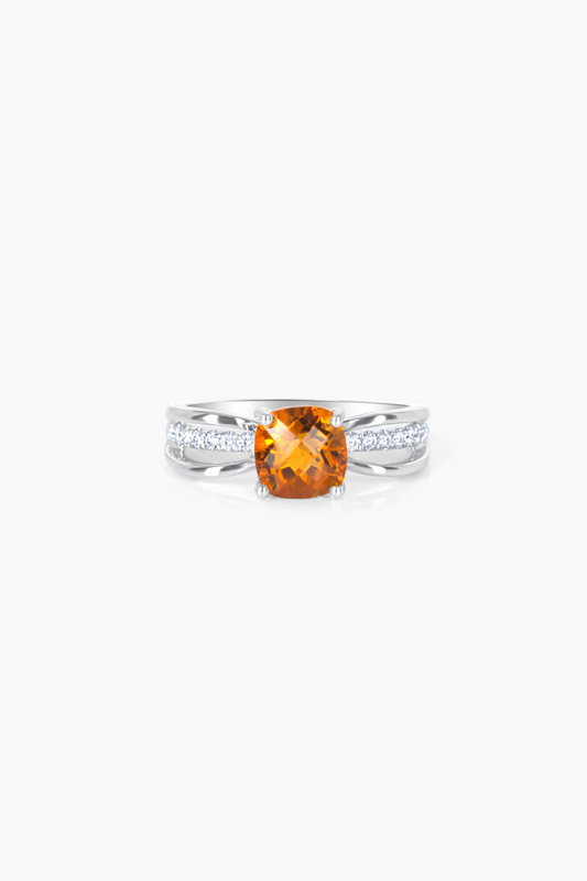 Natural Citrine 14k White Gold Ring With Real Diamonds