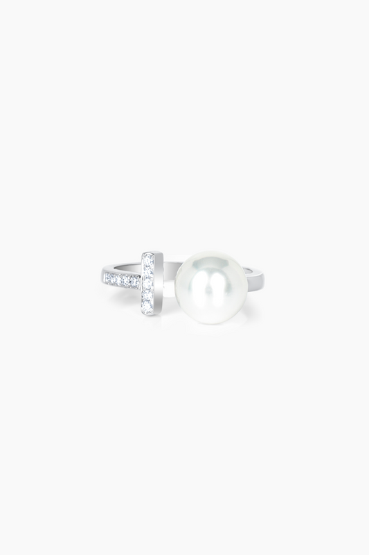 South Sea Pearl Ring 14k White Gold With Real Diamonds
