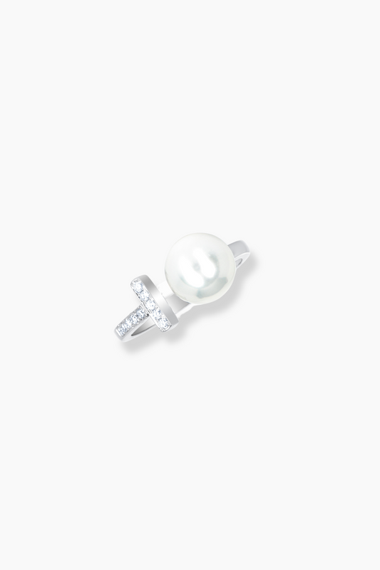 South Sea Pearl Ring 14k White Gold With Real Diamonds