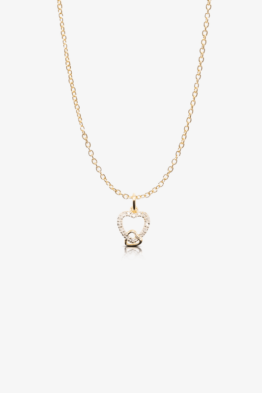 14k Gold REAL Gold Double Heart Necklace With Diamonds - Eat.Read.Love.