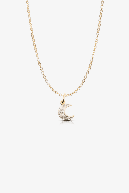 14k Gold REAL Gold Moon Necklace With Diamonds - Eat.Read.Love.