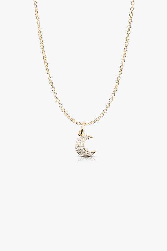 14k Gold REAL Gold Moon Necklace With Diamonds - Eat.Read.Love.
