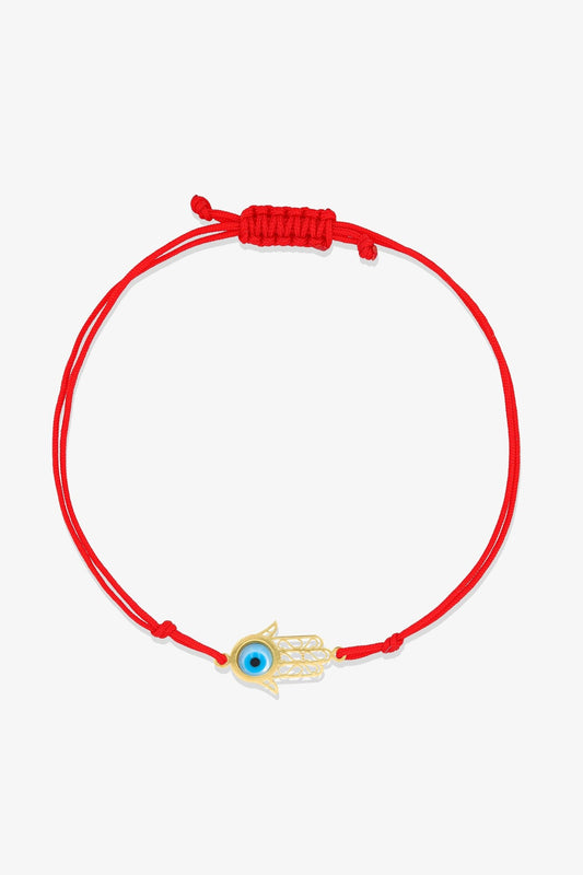 14k REAL Gold Evil Eye Hamsa Red Thread Bracelet - Eat.Read.Love.