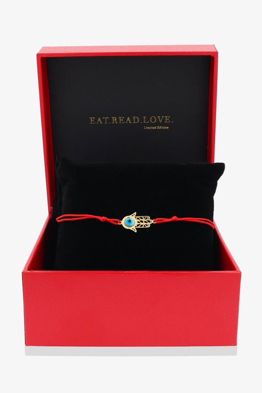 14k REAL Gold Evil Eye Hamsa Red Thread Bracelet - Eat.Read.Love.