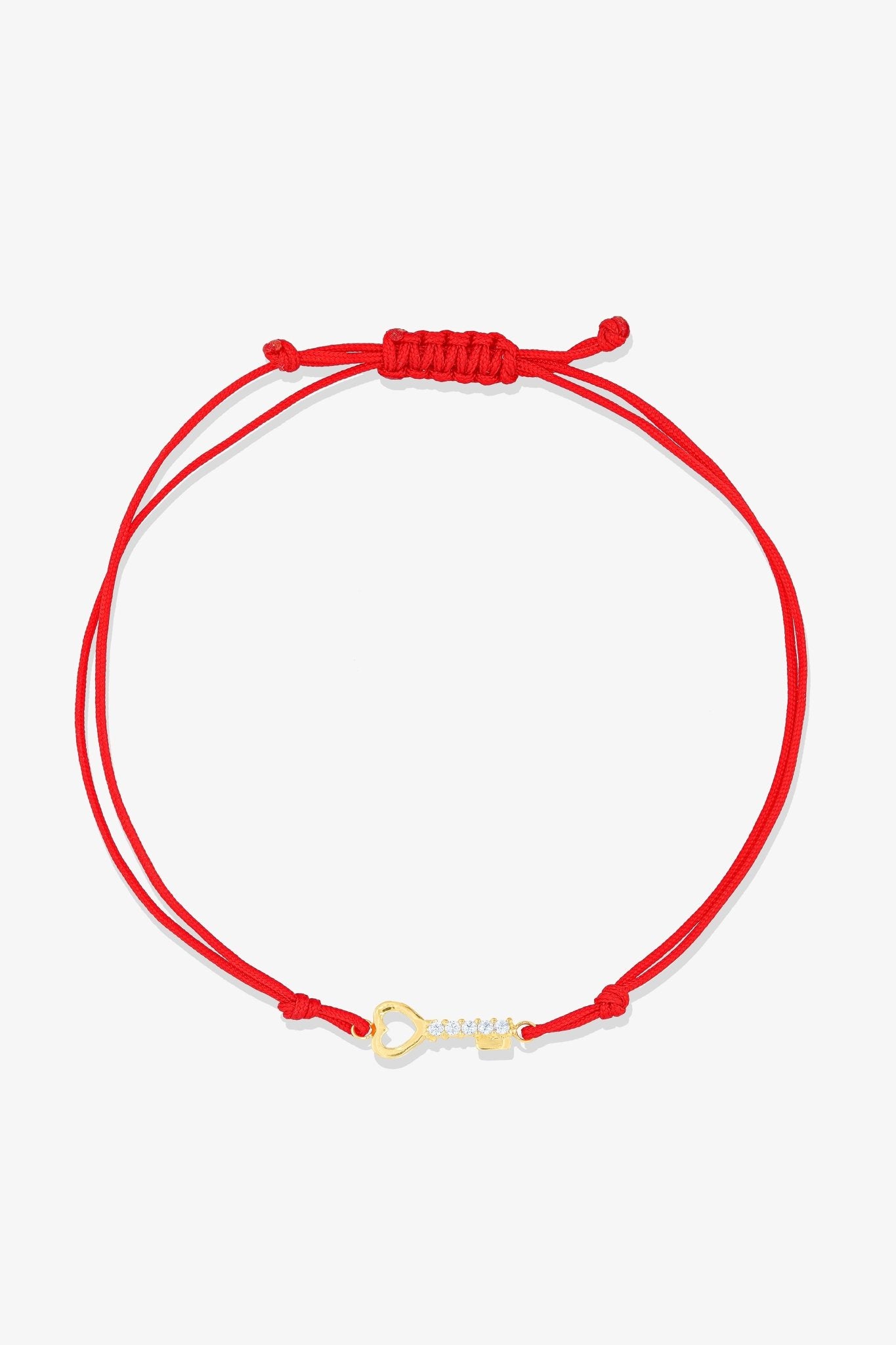 14k REAL Gold Forever Key Red Thread Bracelet with Diamonds - Eat.Read.Love.