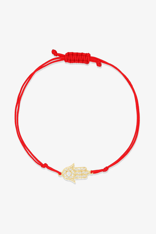 14k REAL Gold Hamsa Red Thread Bracelet with Diamond - Eat.Read.Love.