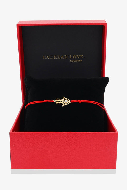 14k REAL Gold Hamsa Red Thread Bracelet with Diamond - Eat.Read.Love.