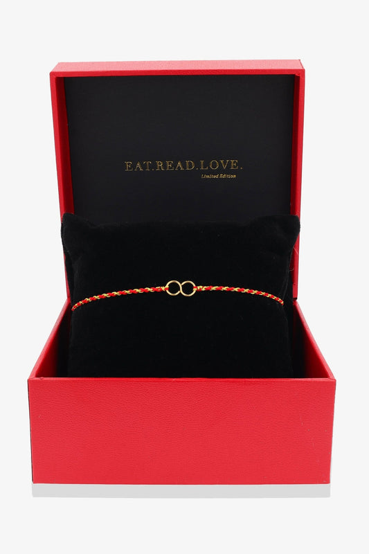 14k REAL Gold Infinity Knot Red and Gold Thread Bracelet - Eat.Read.Love.