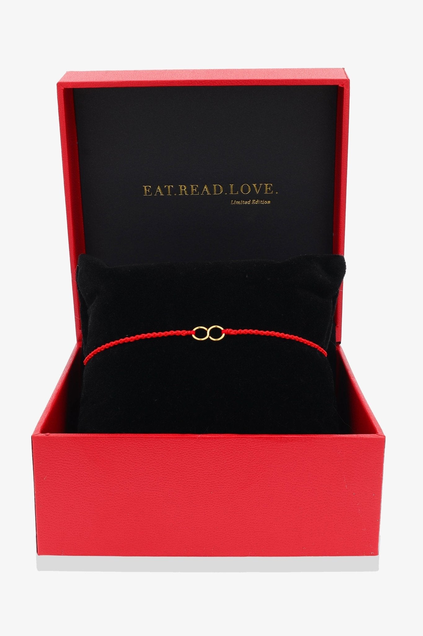 14k REAL Gold Infinity Knot Red Thread Bracelet - Eat.Read.Love.