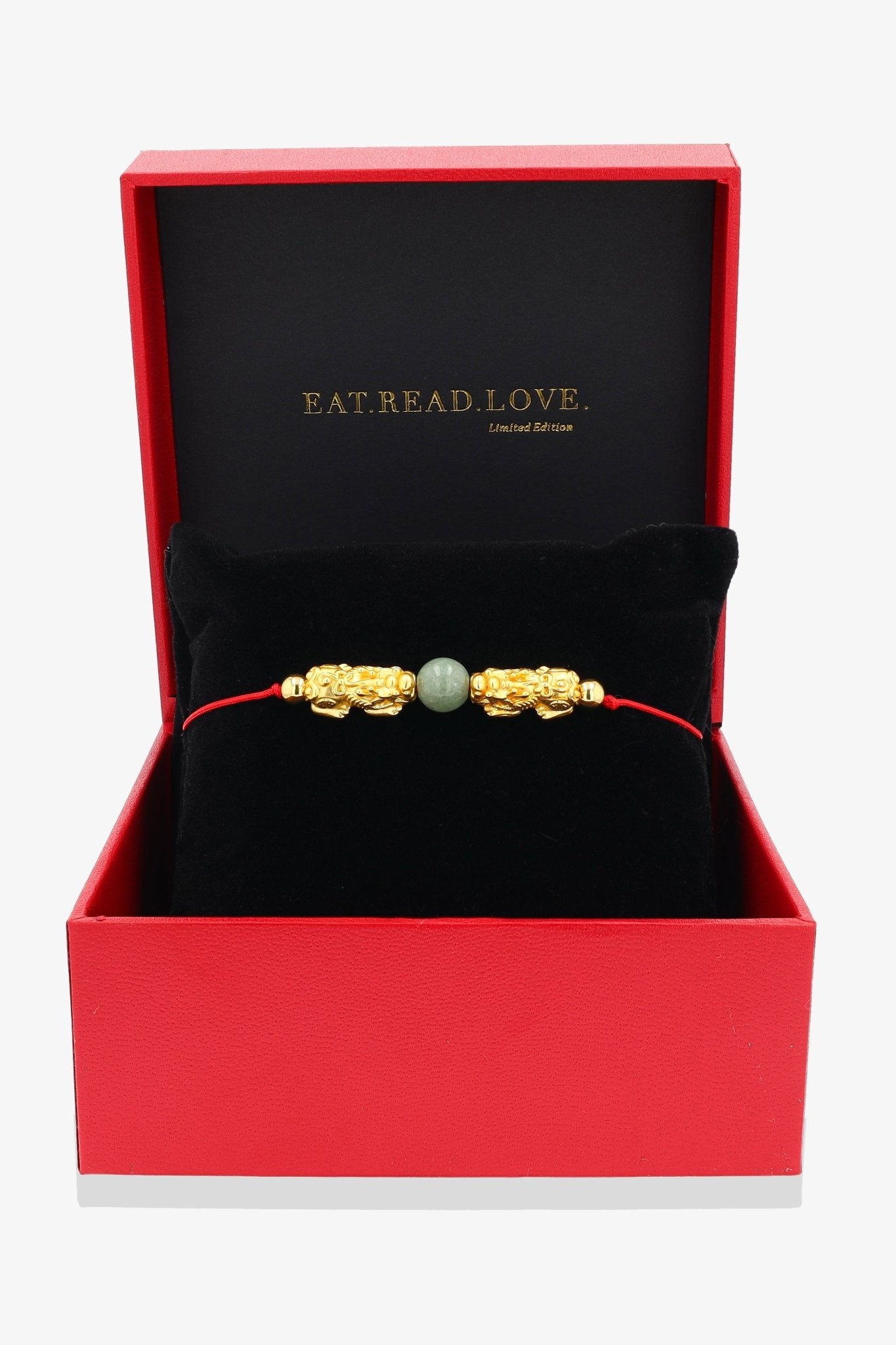 18k Gold Vermeil Double Pixiu with Jade Red Thread Bracelet - Eat.Read.Love.