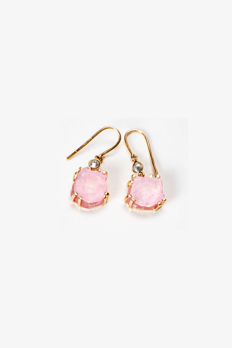 18k REAL Yellow Gold Kunzite Crystal Earring - Eat.Read.Love.