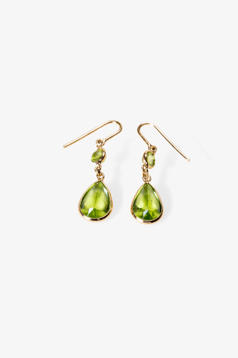 18k REAL Yellow Gold Peridot Crystal Earrings - Eat.Read.Love.