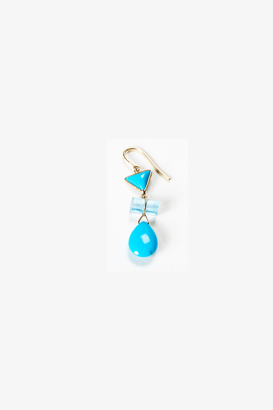 18k REAL Yellow Gold Turquoise and Aquamarine Crystal Earring - Eat.Read.Love.