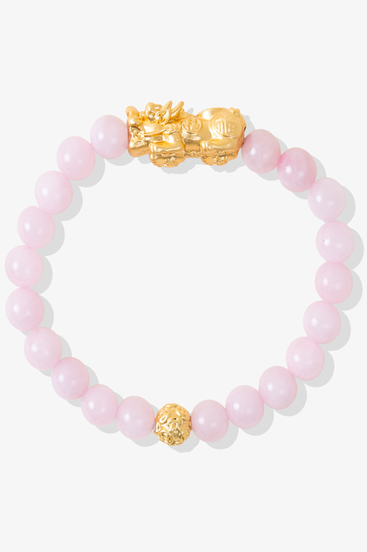 Rose Quartz Fortune 18k Gold Vermeil Pixiu Feng Shui Bracelet