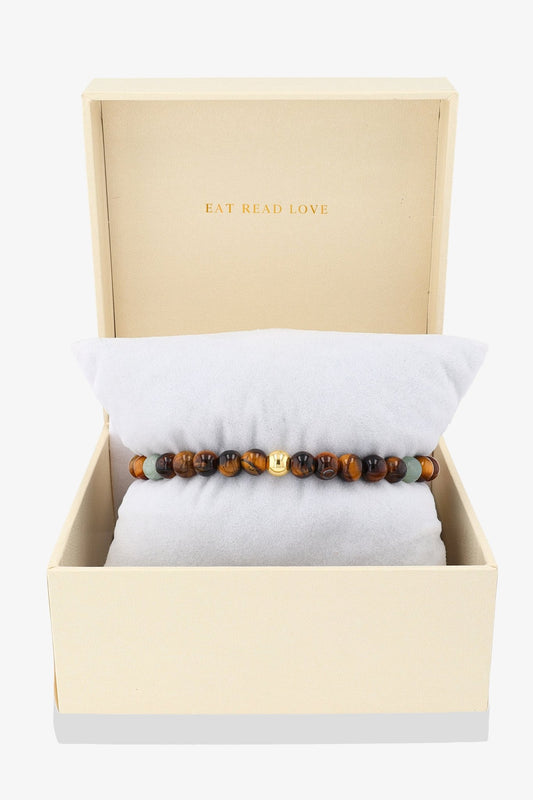 Leo Tigers Eye and Jade Crystal Bracelet with REAL Gold - Eat.Read.Love.
