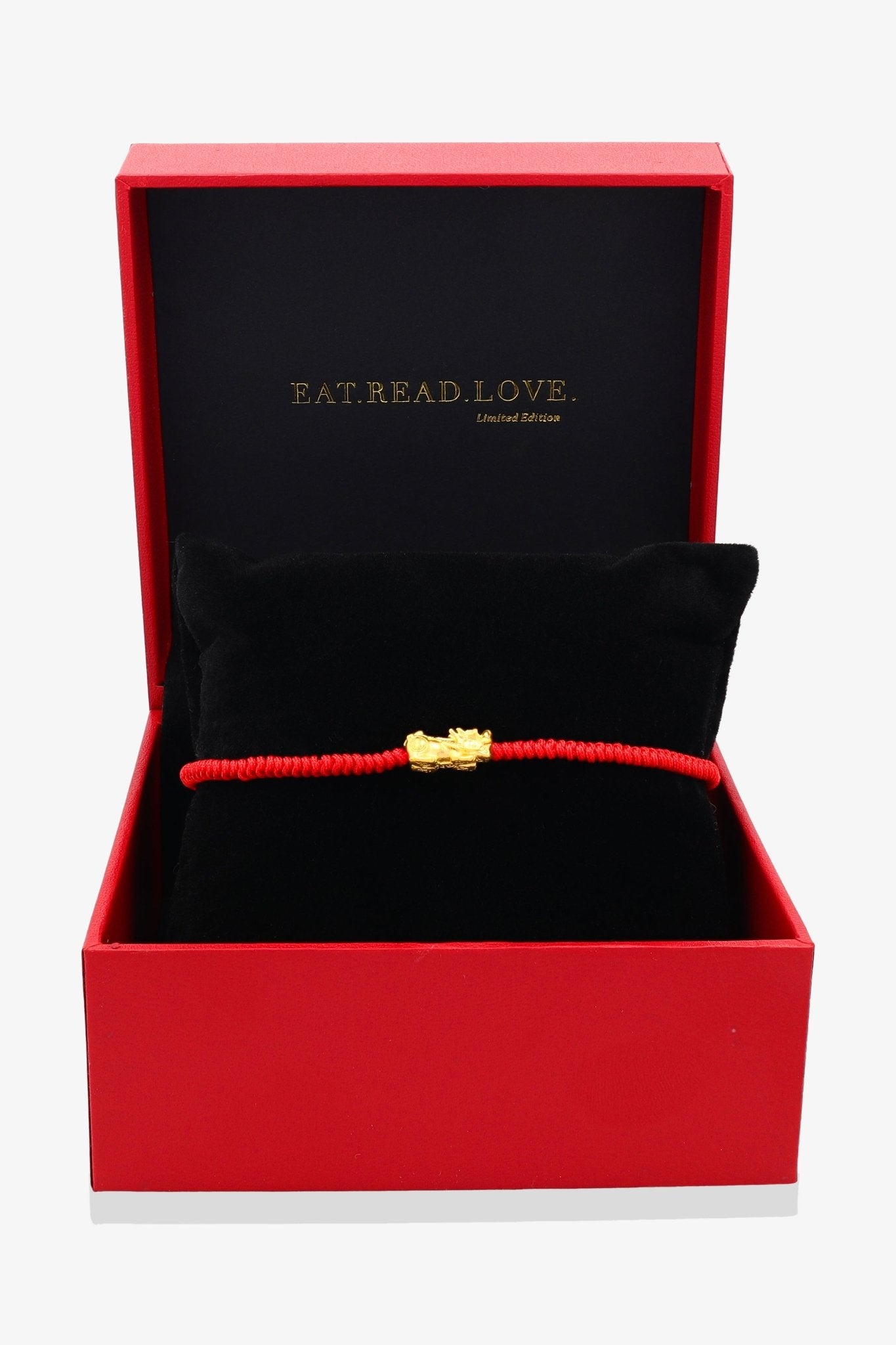 24k REAL Gold Red Thread Pixiu Feng Shui Bracelet - Eat.Read.Love.