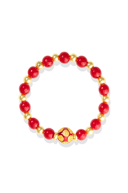 Red Jade - Love Coin Feng Shui Bracelet 18k Gold Vermeil