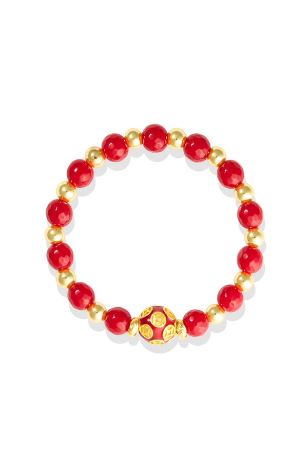 Red Jade - Love Coin Feng Shui Bracelet 18k Gold Vermeil