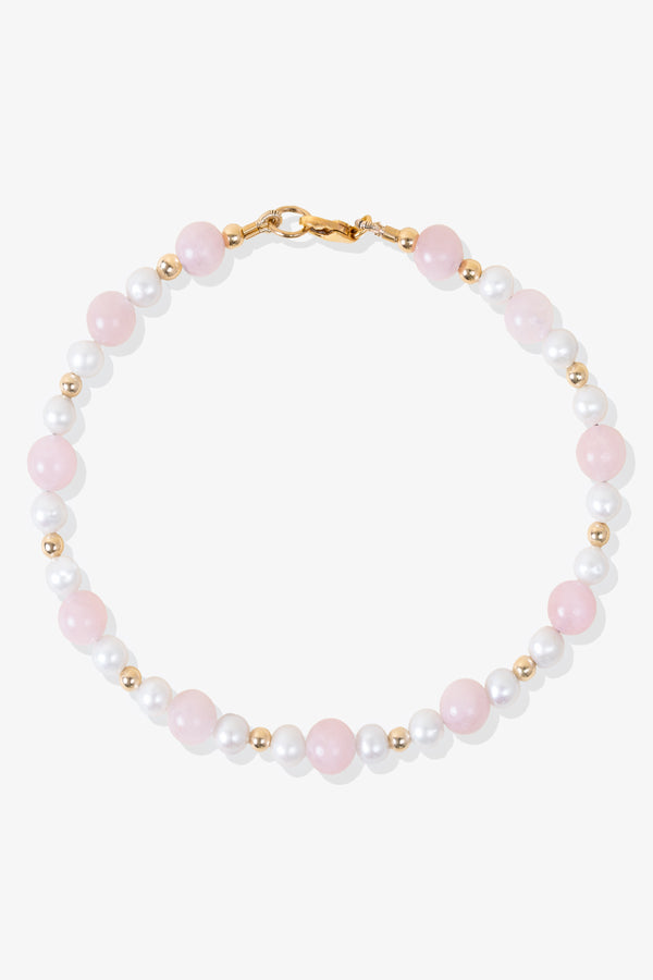Companionship - Fresh Water Pearl and Rose Quartz Gold Vermeil Bracelet
