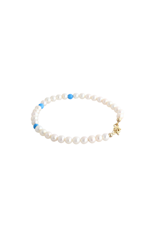 Peaceful Fresh Water Pearl and Turquoise Bracelet