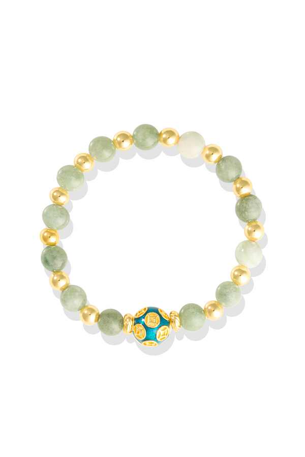 Green Jade - Love Coin Feng Shui Bracelet 18k Gold Vermeil