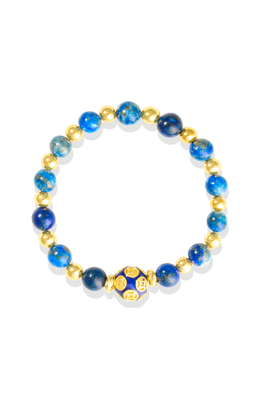 Lapis Lazuli - Love Coin Feng Shui Bracelet 18k Gold Vermeil