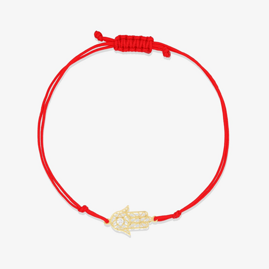 14k REAL Gold Hamsa Red Thread Bracelet with Diamond