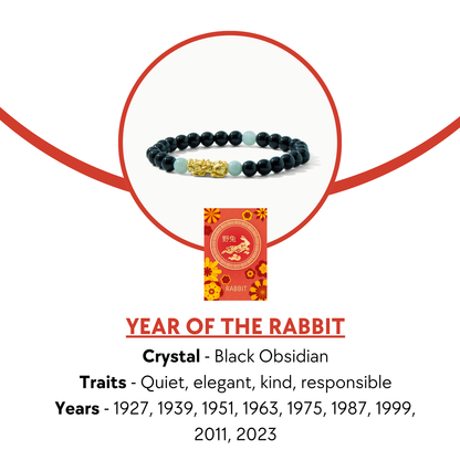 Lucky Fortune Pixiu Black Obsidian - Year Of The Rabbit