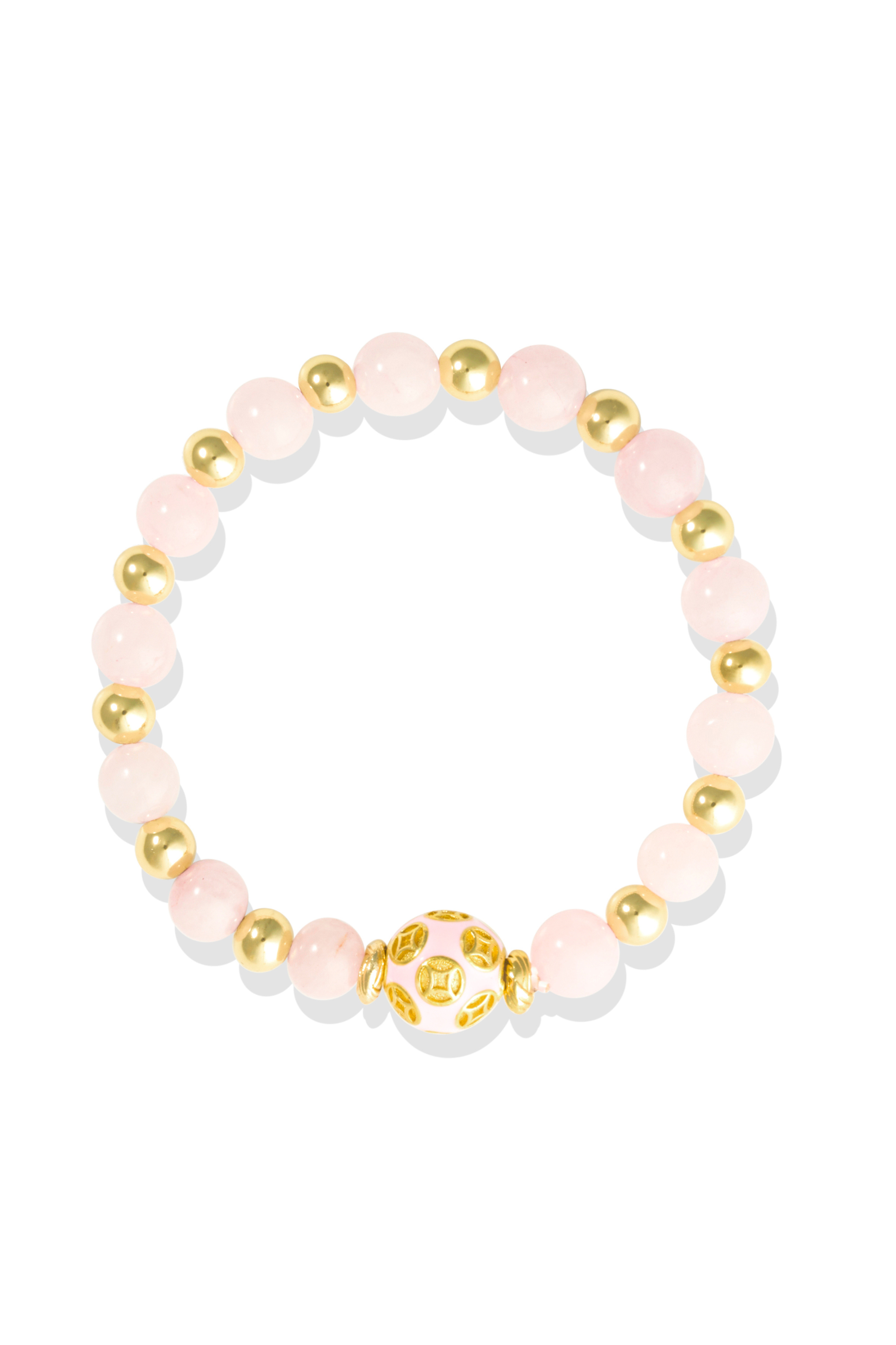 Rose Quartz - Love Coin Feng Shui Bracelet 18k Gold Vermeil