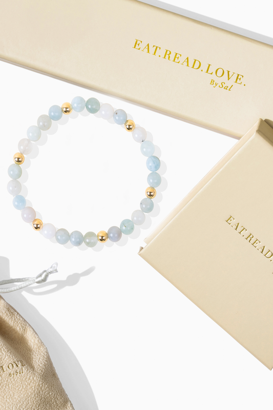 Elevated Health Bracelet with REAL Gold Beads and Aquamarine