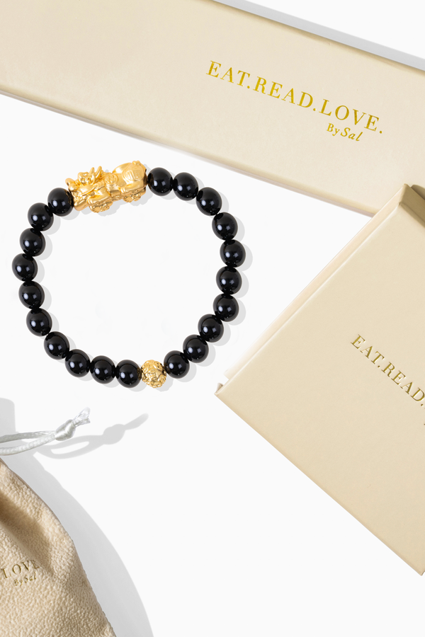 Black Obsidian Fortune 18k Gold Vermeil Pixiu Feng Shui Bracelet