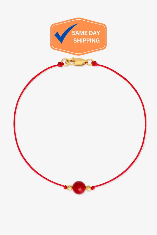 Ruby Red Thread Bracelet With Real Gold