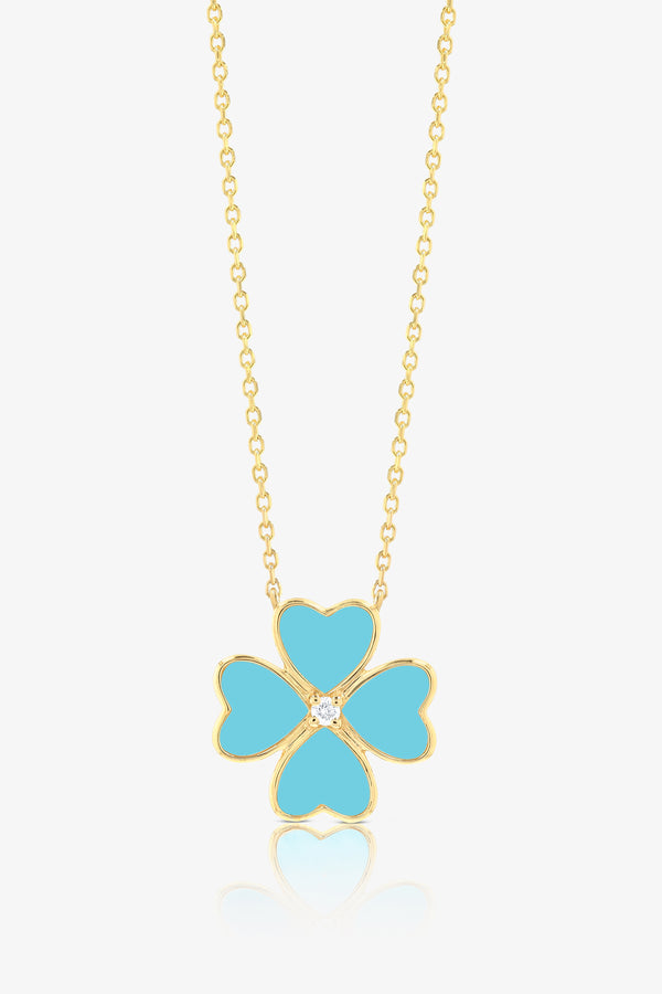 Turquoise Alhambra Heart Clover REAL Gold Necklace With Diamond