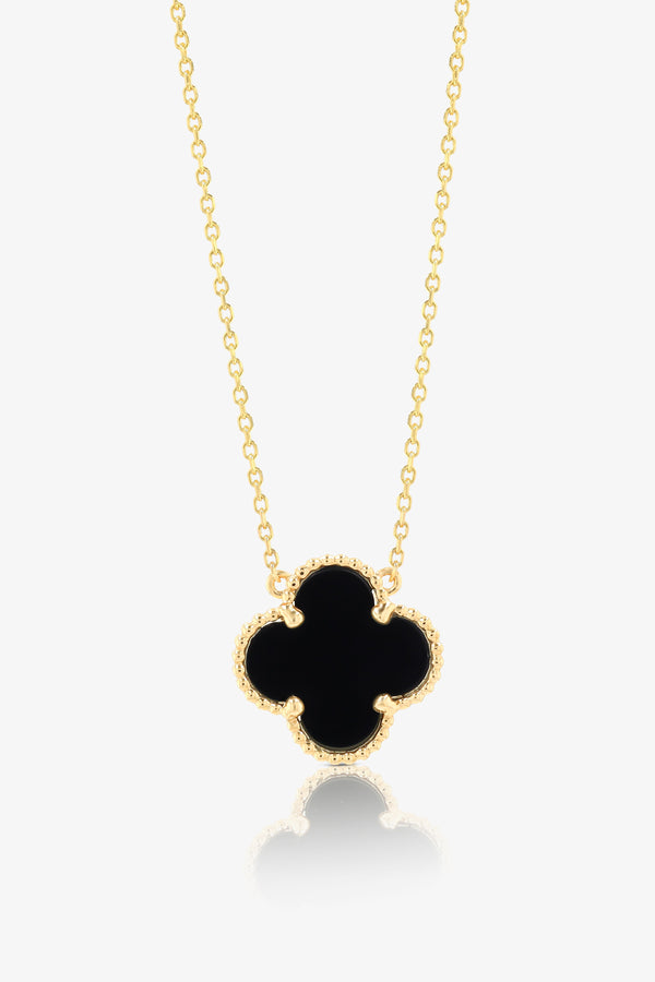 Vintage Black Onyx Alhambra REAL Gold Necklace