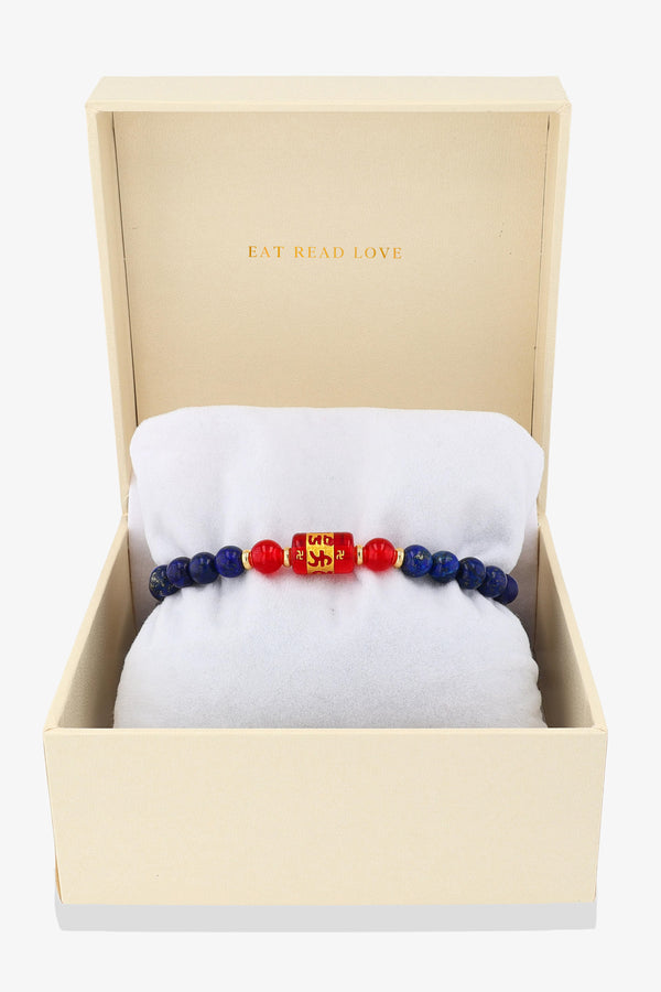 Natural Lapis Lazuli and Red Agate Mantra Prayer Feng Shui Bracelet