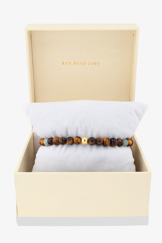 Leo Tigers Eye and Jade Crystal Bracelet with REAL Gold