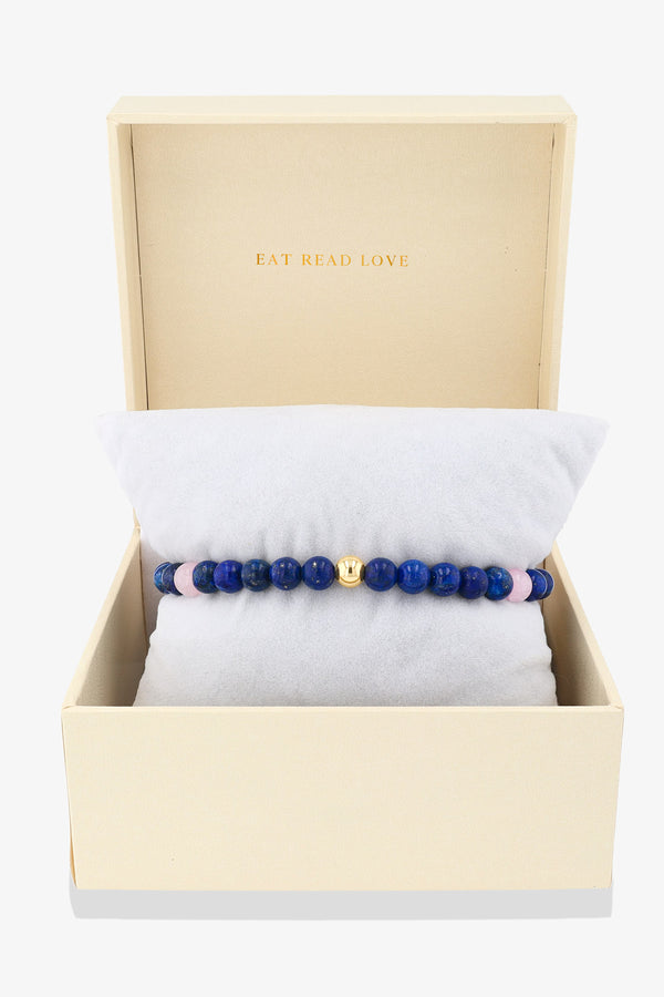 Cancer Lapis Lazuli and Rose Quartz Crystal Bracelet with REAL Gold