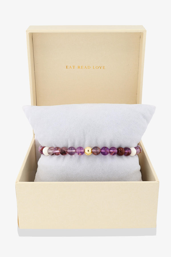Capricorn Amethyst and White Coral Crystal Bracelet with REAL Gold