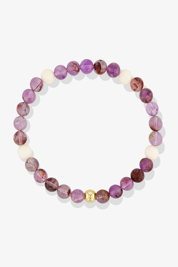 Capricorn Amethyst and White Coral Crystal Bracelet with REAL Gold